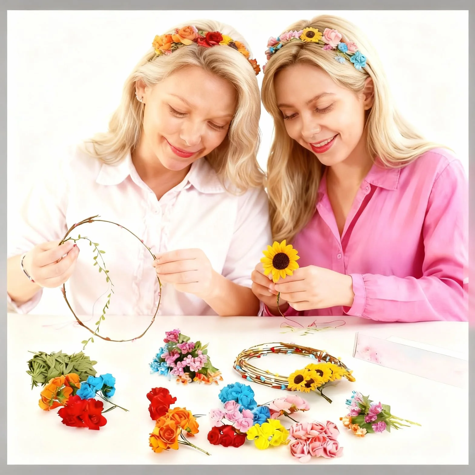 Meetory Corona de flores para niños, decoración para el cabello, kit de manualidades para niños, cumpleaños infantiles, accesorios para el cabello, fiesta de boda/vacaciones/cumpleaños