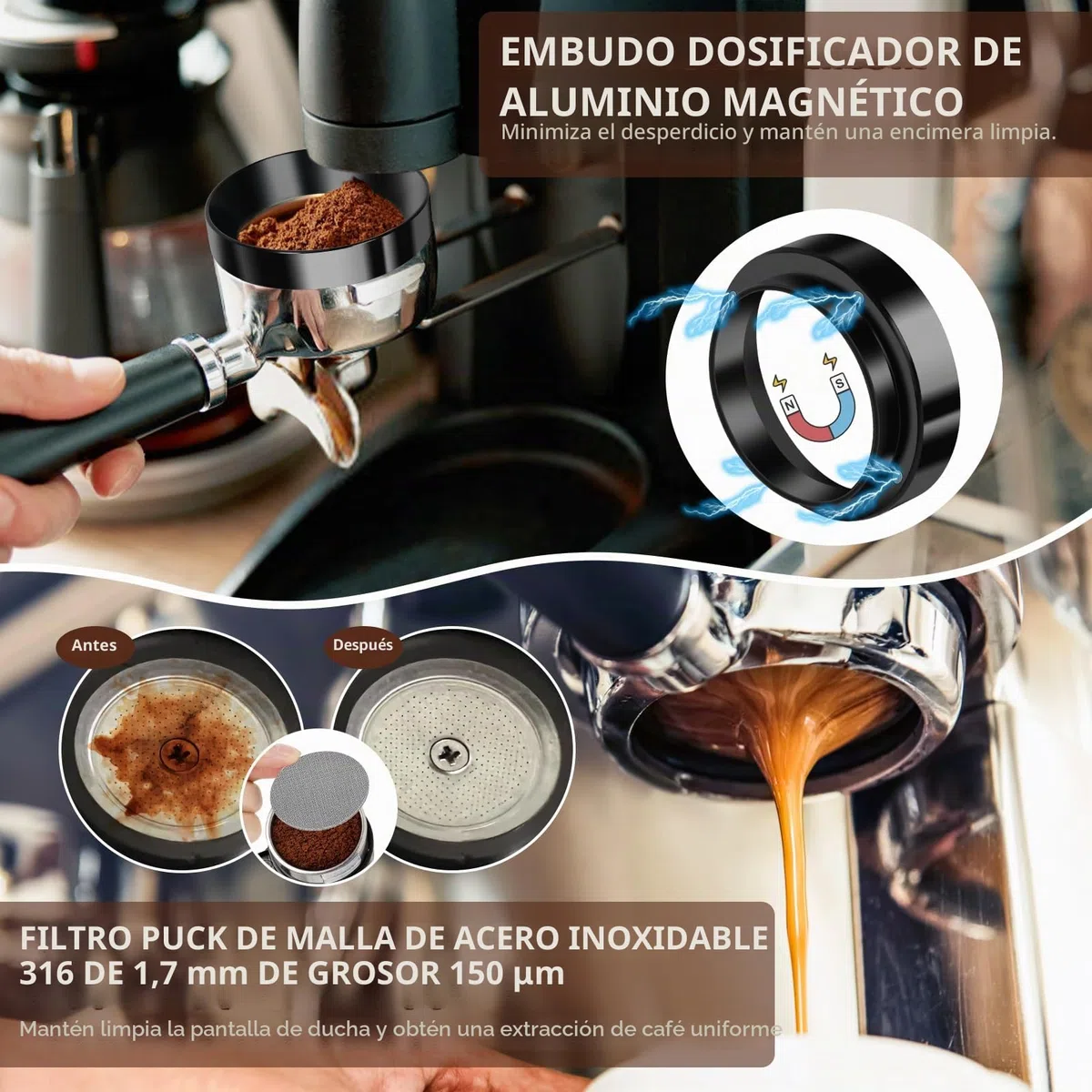Y-Step Juego de prensador de café de 51 mm, 25 piezas con anillo dosificador de 51 mm, pantalla de 51 mm, paño barista, herramienta WDT, agitador de café, tapete, juego de arte latte, jarra de
