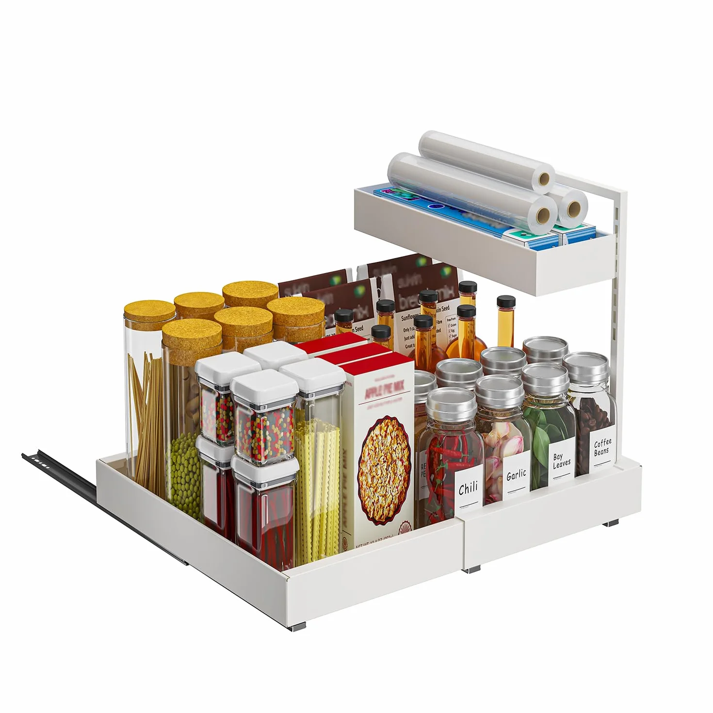 YunNasi Ampliable Organizador Bajo Fregadero, 2 Niveles Especieros para Cocina, Organizador Cocina, Cajonera Extraíble para Cocina, Baño, Armario, Alacena (Blanco)