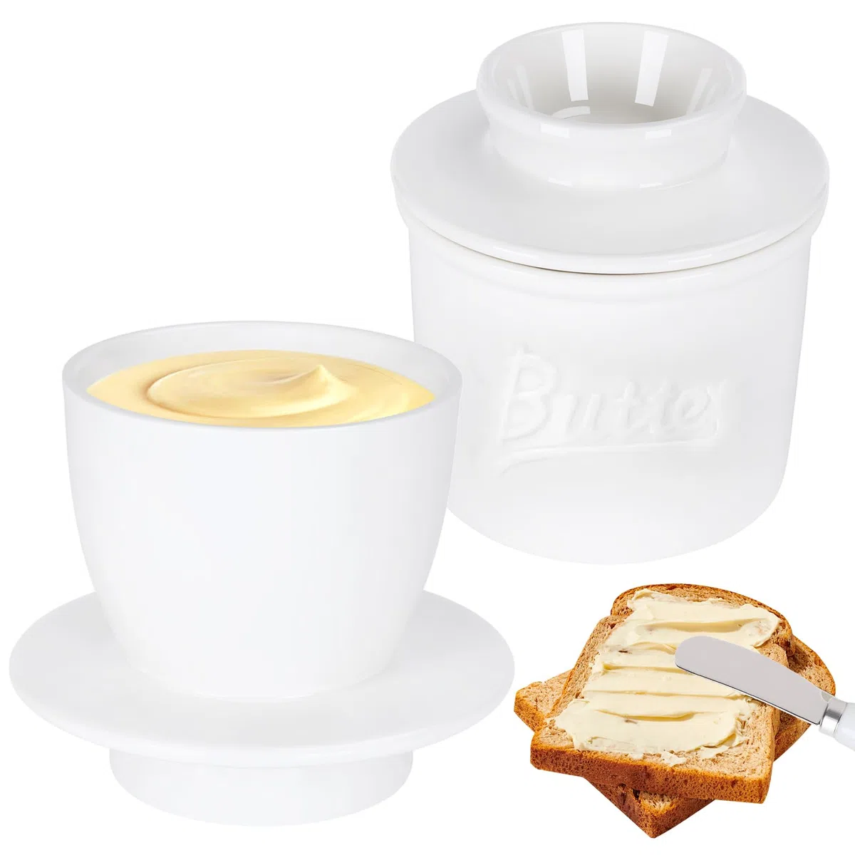 Envasador De Mantequilla Francés Con Tapa,Envasador De Mantequilla De Porcelana,Con Cuchara Para Mantequilla,Ideal Para Mantequilla Fresca Con Hierbas Aromáticas