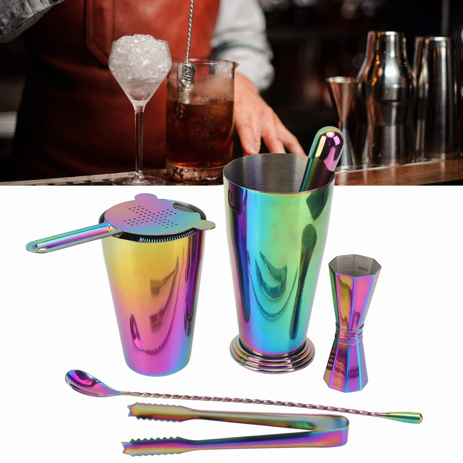 Juego de Coctelera de Acero Inoxidable, Kit de Barman de Mixología, Juego de Coctelera de Bar, Juego de Coctelera de Alcohol, Coctelera de Preservación del Calor, Juego de Jigger para Bar Restaurante