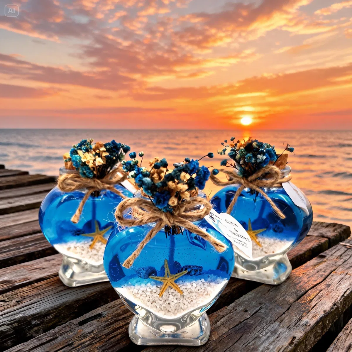 Detalle de Boda para Invitados Juego a Granel de Velas de Cristal con Forma de Corazón (Gel Azul Arena Blanca, Juego de 20)