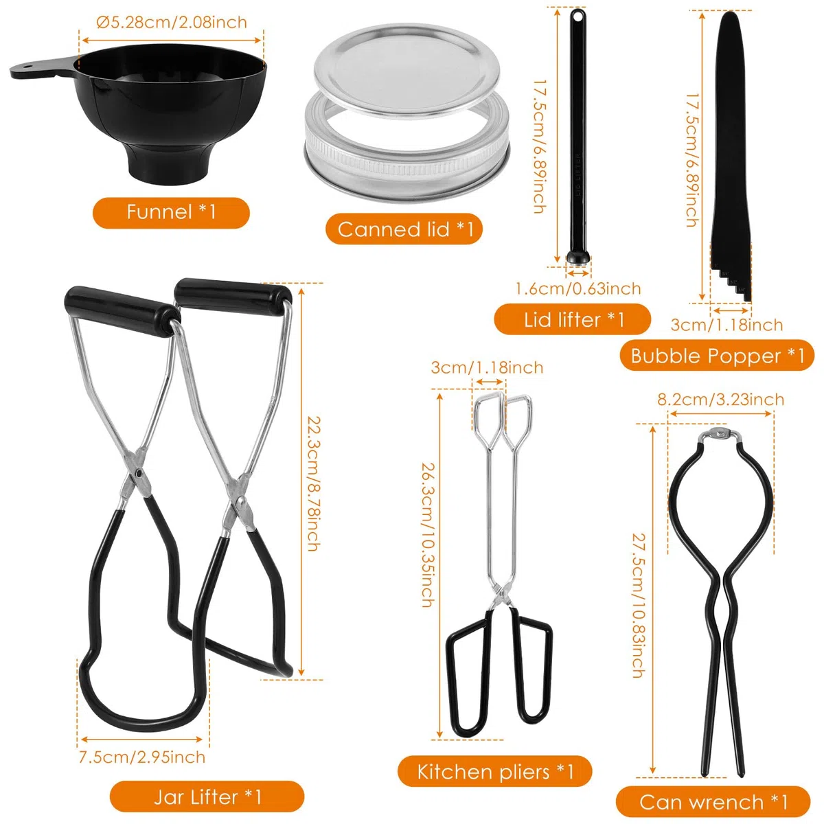 Eummy Kit de iniciación de suministros de enlatado de acero inoxidable, juego de herramientas de enlatado con estante de enlatado, elevador de tarros Tonga, kit de enlatado multifuncional duradero