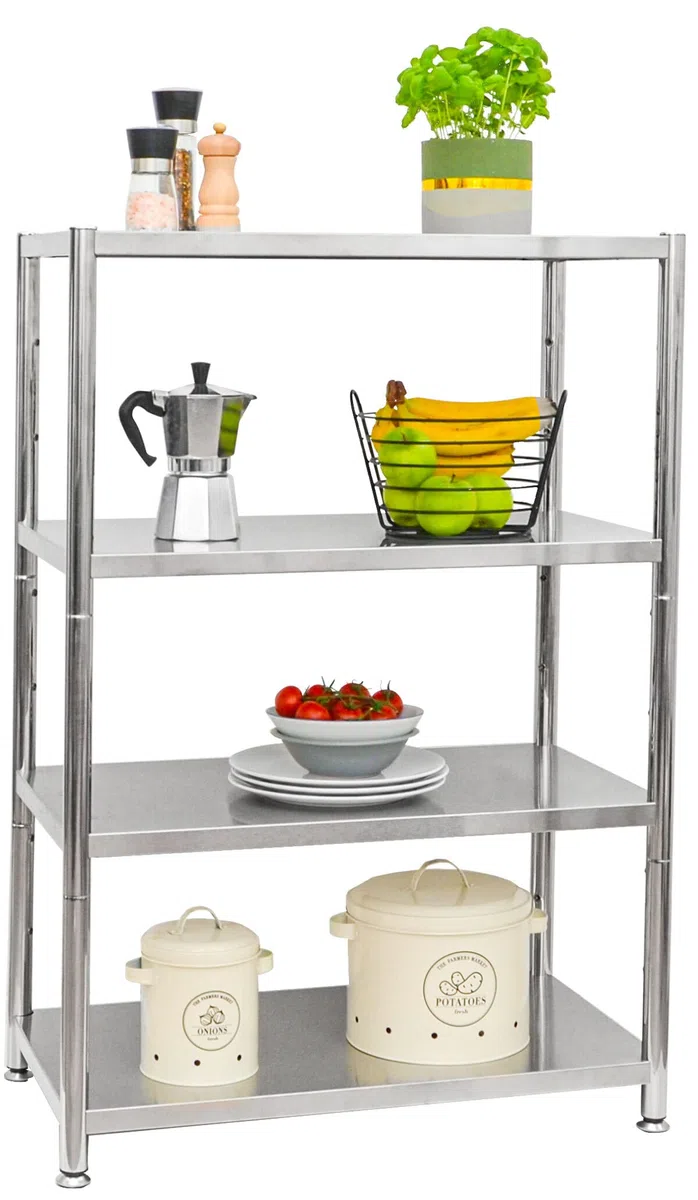 4 Niveles Estanteria Metálica - 160kg Estanteria Almacenaje Acero Inoxidable - 74x41x110 Estante Industrial Metal - Estante de Almacenaje - Estanterias para Trasteros - Organizadores de Cocina