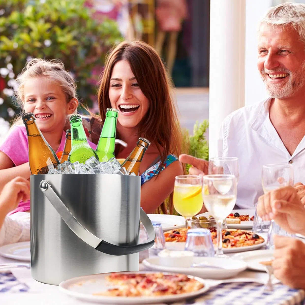 3L cubiteras para hielo grande hielera portátil cubiteras para botellas de doble pared de acero inoxidable champanera con Tapa Colador Cuchara hielo cubitos de hielo y Pinza