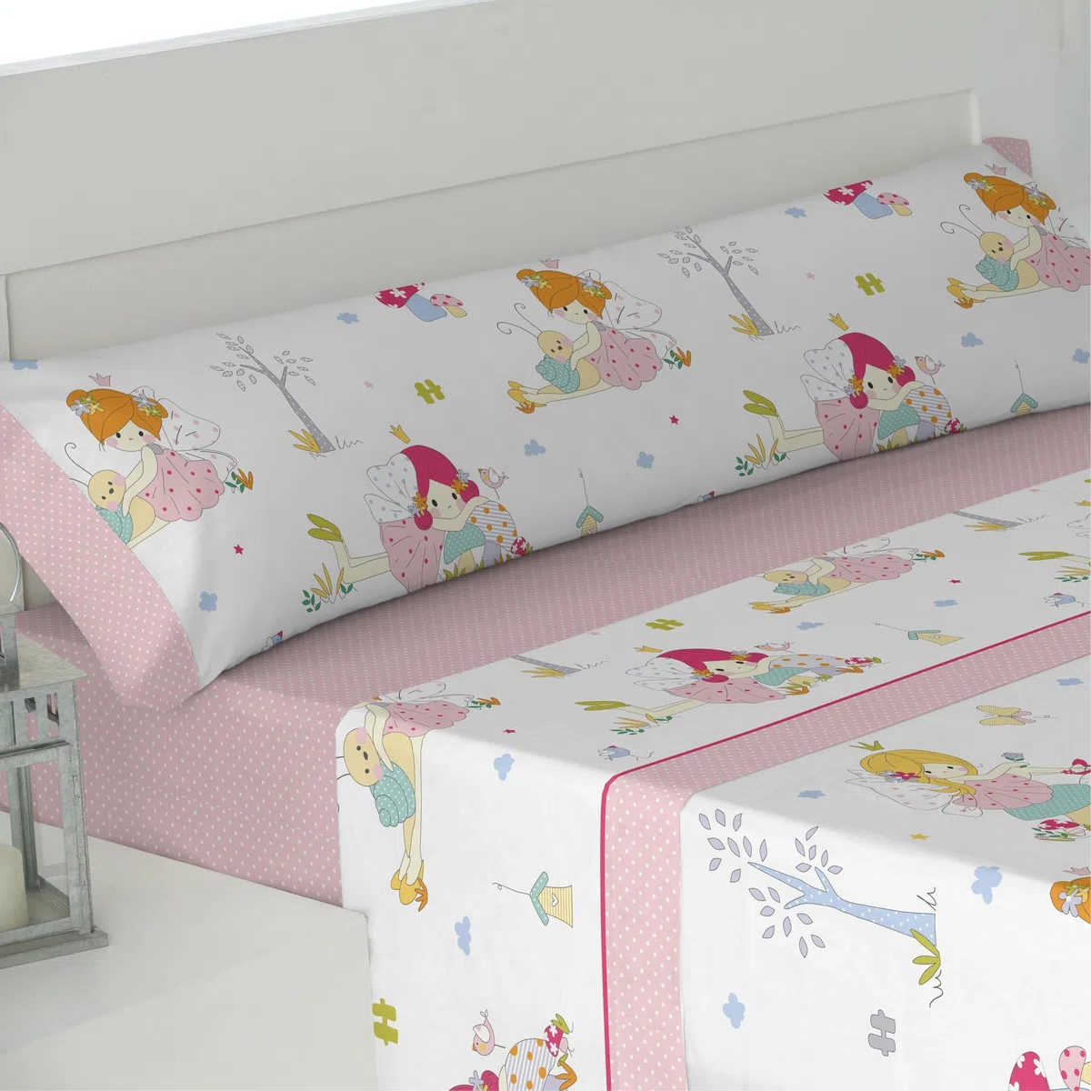 Cisne Rojo Juego de Sabanas Verano. Juego Sabanas Todo el Año. Sabanas Frescas. Sabanas Estampadas. Modelo Hadas. Color Rosa. Cama 105 cm (200050-105-R)