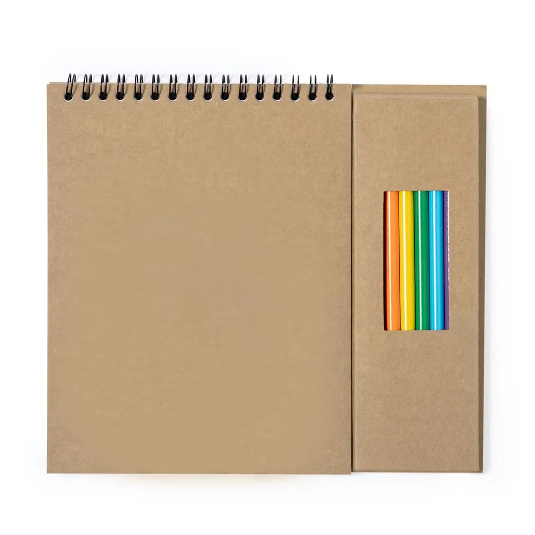 Lote de 25 Set de Lápices y Bloc para Colorear - 8 Lápices de Colores y Bloc de Notas de Anillas, con 6 Hojas de Motivos Naturales y 18 Páginas en Blanco. Regalos para cumpleaños Infantiles.