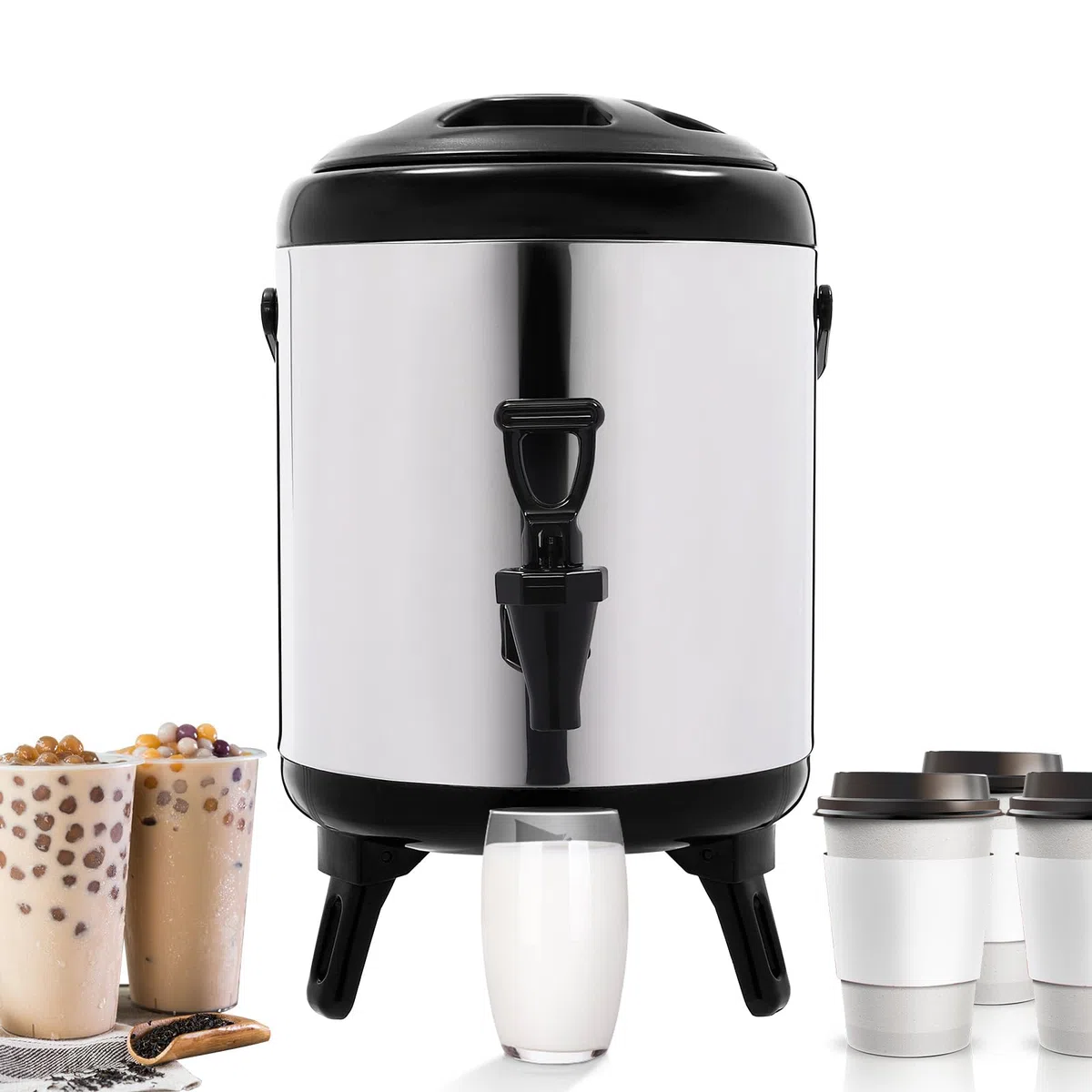 Dispensador de bebidas aislado de acero inoxidable con grifo, urna de catering para agua caliente, jugo, café, té, cubo térmico para fiestas