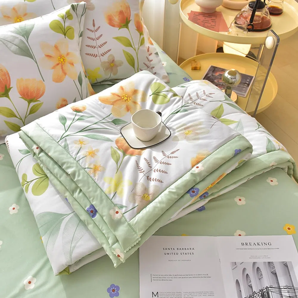 Chickwin Verde Colcha Bouti Acolchada Colcha de Verano y Primavera, 150x200cm Reversible Suave Floral Cubre Cama Entretiempo para Cama Individual Edredón Manta de Dormitorio