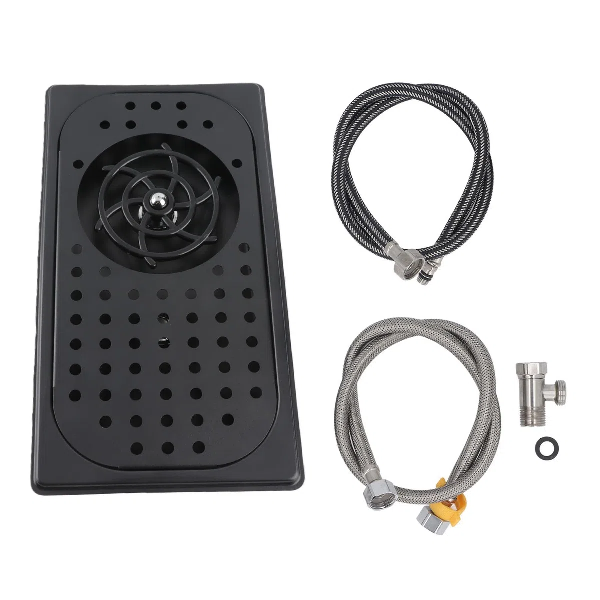 Pitcher Rinser, Limpiador automático de Vidrio de Barra de Limpieza a Alta presión de 360 Grados, Limpiador de Taza de Fregadero de Acero Inoxidable, con 2 tuberías de Agua (Black)