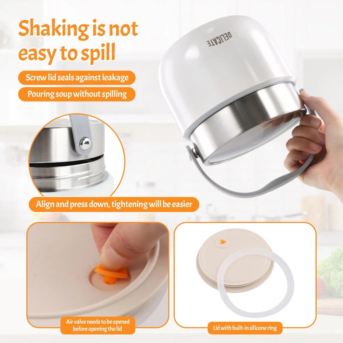 volumoon Recipiente Térmico para Comida 1200ml, Acero Inoxidable con Cuchara Plegable, Fiambrera Térmica con Compartimento y Tapa Hermética, Ideal para Sopa, Papilla, Oficina, Escuela, Viajes (Verde)
