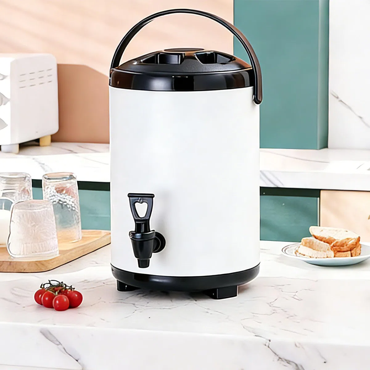 Dispensador de bebidas aislado, servidor de bebidas frías y calientes con espiga sin goteo y mango portátil para catering y fiestas, capacidad de 12 litros