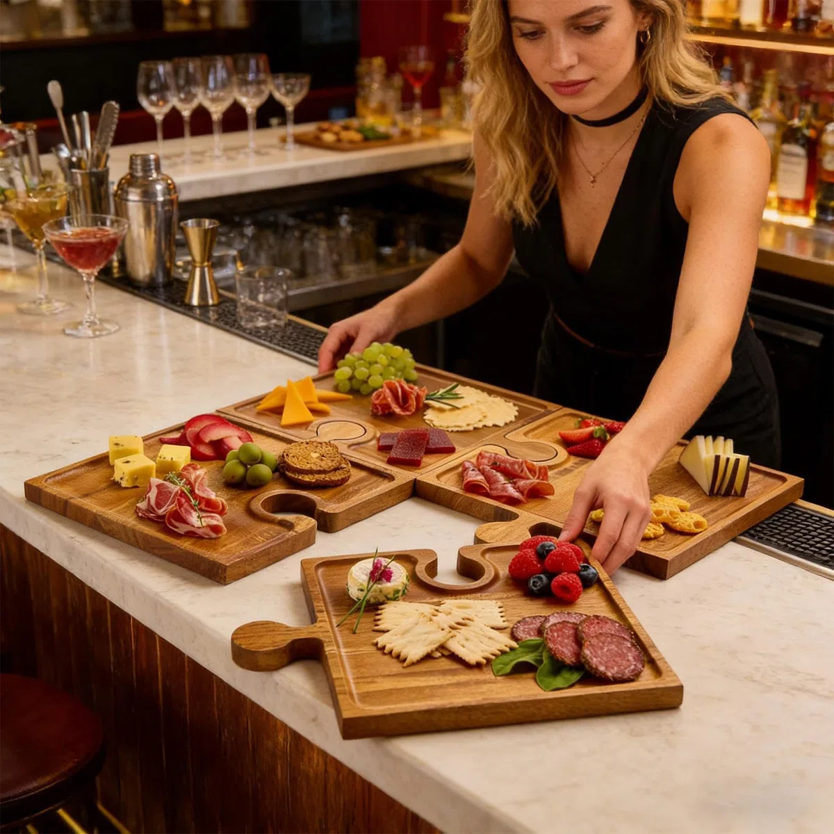 Bandejas De Servir Para Para Presentar Con Asas | Tabla de Quesos y Embutidos con Asas Para Carne Fruta Queso Aperitivo Tarta Postre Cocina Hogar Mesa Buffet