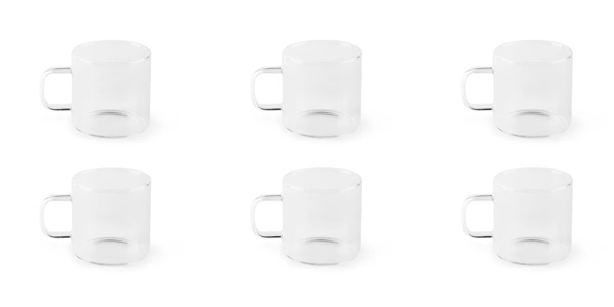 Excelsa Essential - Juego de 6 tazas de café transparentes, vidrio borosilicato, capacidad de 140 ml.