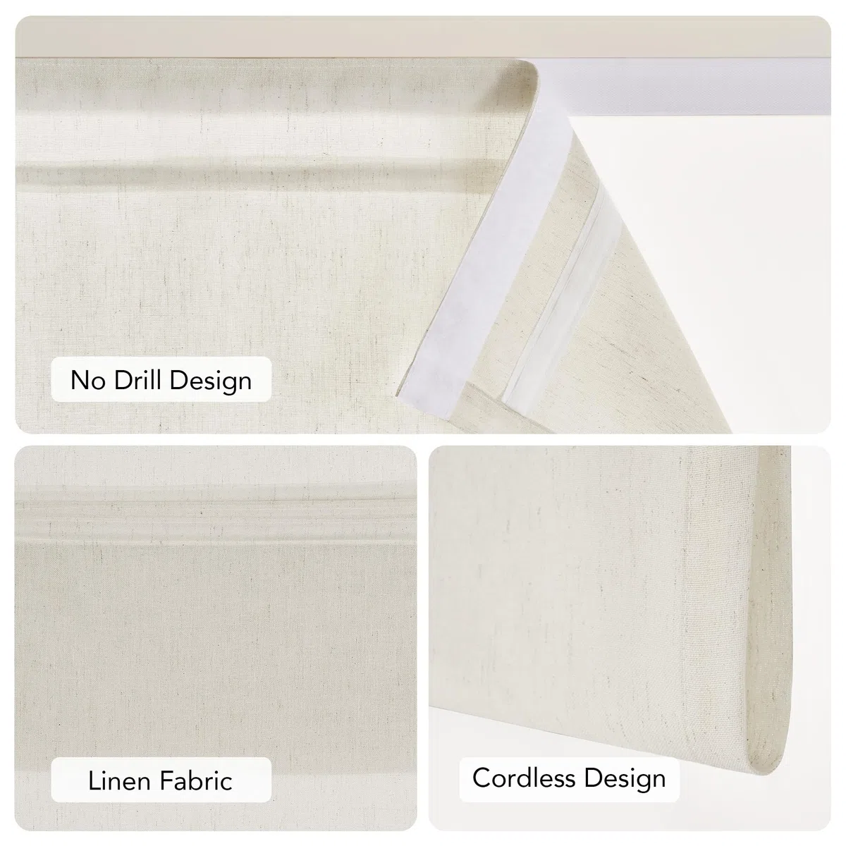 PONY DANCE Cortinas Cortas de Lino Semi-Transparentes, Persiana Romana Magnética con Adhesivo para Cocina/Dormitorio 1 Panel,70x140cm,Natural