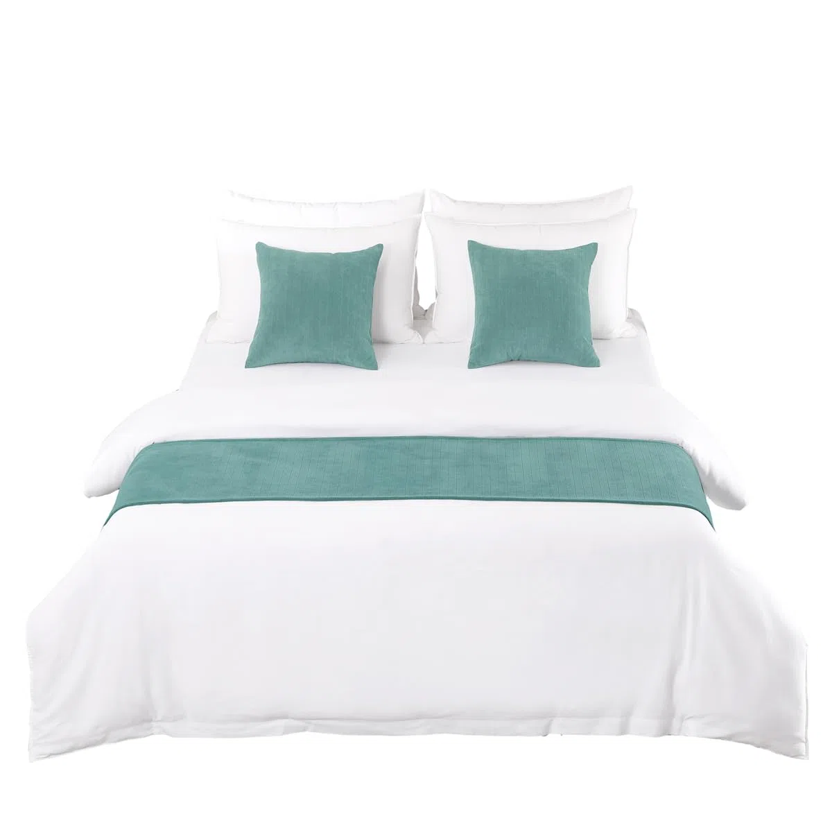 AMBERIS Camino de Cama Azul-Verde Chenier de una Sola Planta, Moderna Bufanda de Cama Decorada en Hotel Familiar (Las Fundas de cojín se Venden por Separado)