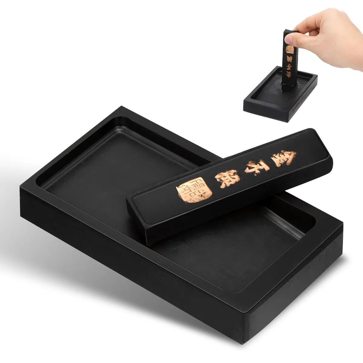 Piedra de Tinta para Escribir con Barra de Tinta Negra, Piedra de Entintar Fácil de Limpiar y Lavable, Adecuado para Caligrafía China y Decoración de Sala de Lectura