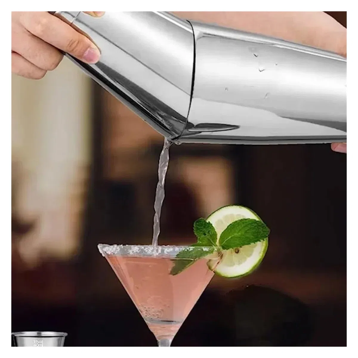 Jigger Juego de 4 cocteleras mezcladoras, Kit de Barman, coctelera de Bebidas Mixtas de 18 oz y 28 oz, colador, medidor Doble