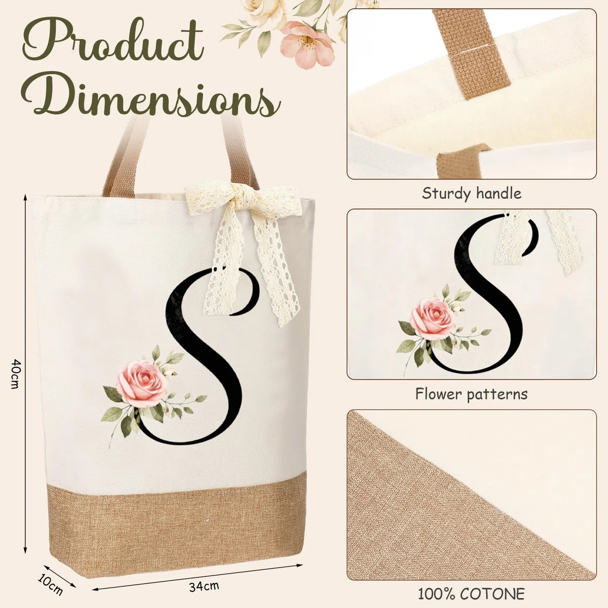 Hestya Regalos con Letras para Mujer Bolso Tote con Inicial Bolsa de Maquillaje Taza de Café Llavero Cinta de Encaje Tarjeta Regalos de Cumpleaños para Ella Esposa Mamá Amiga Damas de Honor