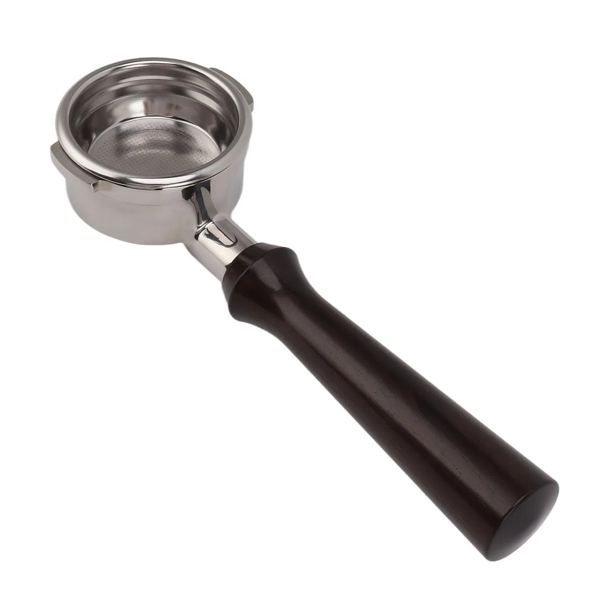 Portafiltro sin fondo de 58 mm Accesorio para máquina de café de acero inoxidable con mango de madera Herramienta de espresso profesional para cafeteras espresso comerciale (F sándalo)
