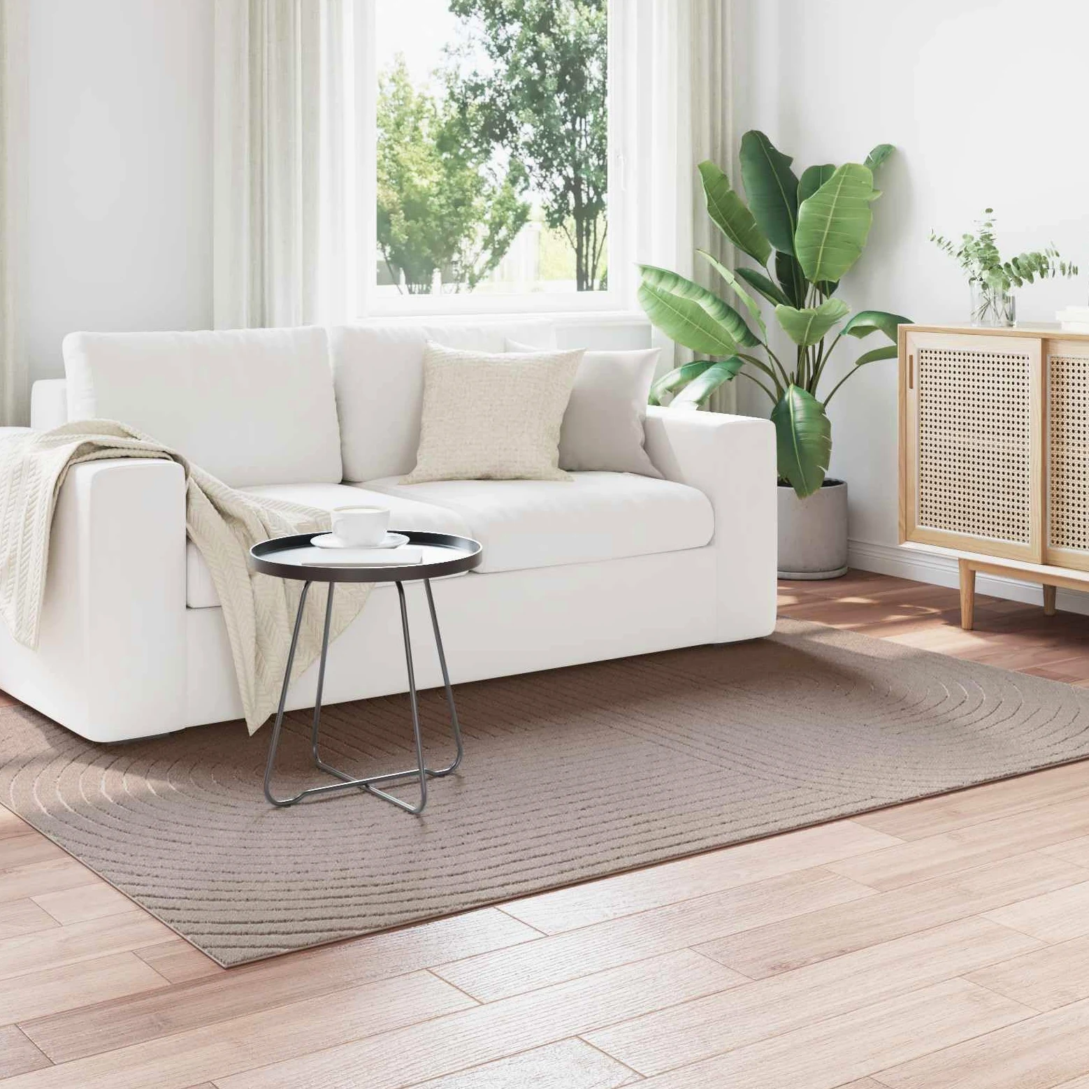 Alfombra Palmeras Beige 200 x 140 cm Poliéster Antideslizante Lavable para Salón Pasillo Terraza Moderna Suave Duradero con Amortiguación de Ruido