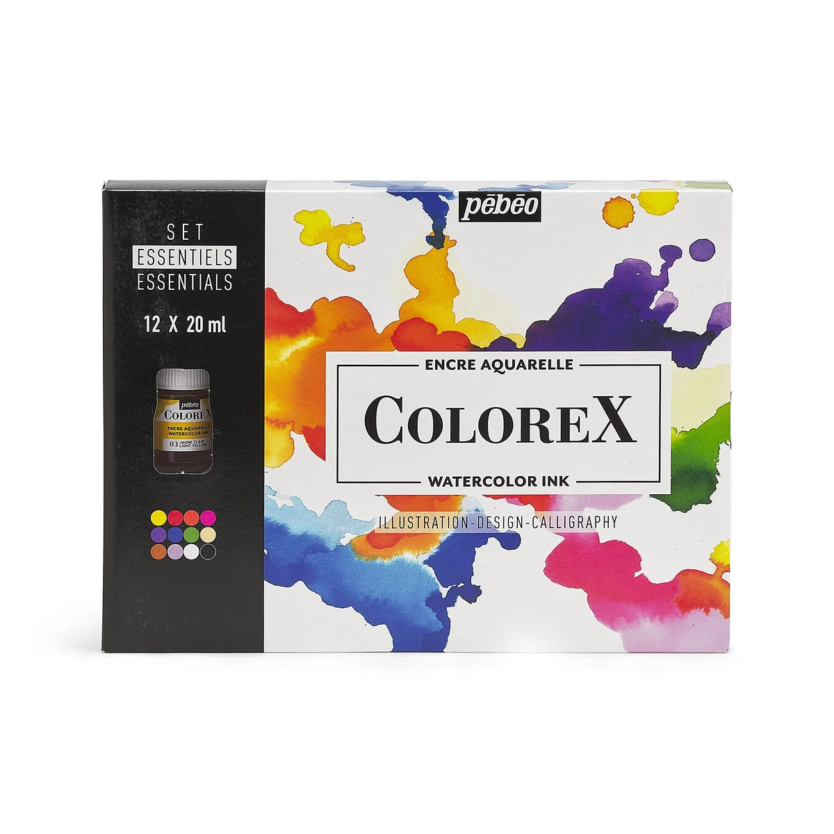 Pebeo Colorex - Kit de Dibujo Manga e Ilustración con 12 Botellas Surtidas de Tinta Esencial para Acuarela 20 ml