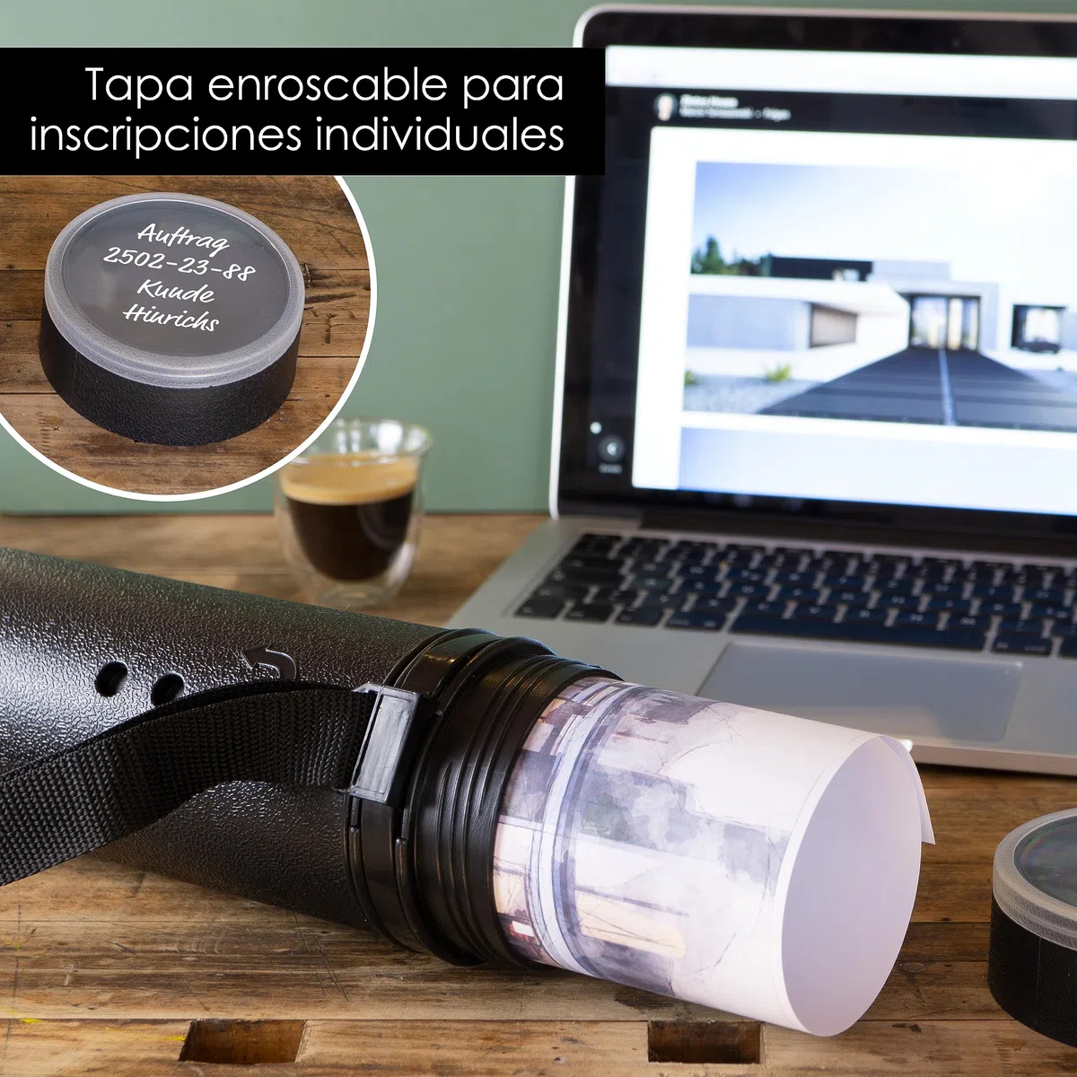 OfficeTree Tubo Portaplanos Plástico Negro - para Transporte y Almacenamiento - Tubo para Guardar Planos - Longitud y Correa de Transporte Extensible - Tubo para Poster