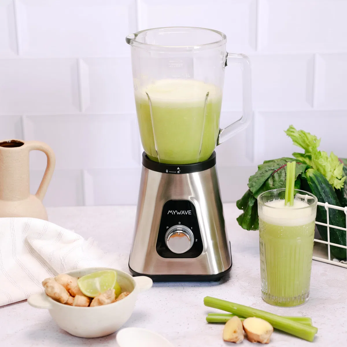 My Wave - Batidora de Vaso - Potencia de 1300W - Capacidad de 1,5L y 2 Velocidades + Pulse- Para Líquidos y Sólidos - Cuchillas de Acero Inoxidable y Vaso Extraíble - Apta para Lavavajillas