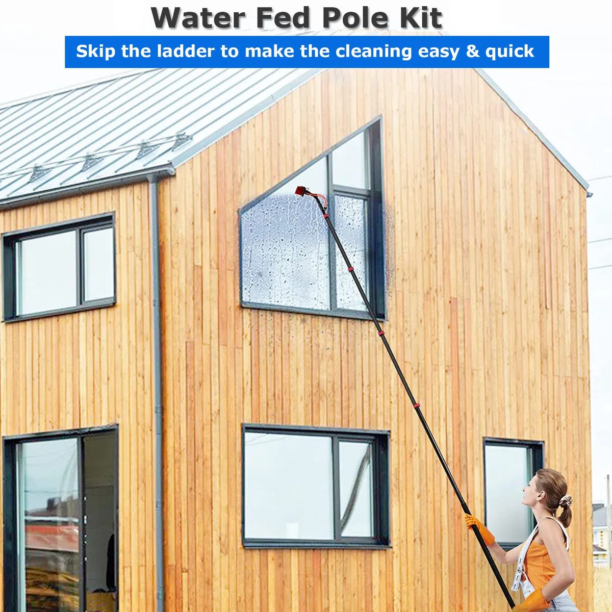 Pértiga para Limpieza De Ventanas Exteriores, Cepillo Telescópico con Suministro De Agua, Kit De Pértiga con Suministro De Agua Y Rociador De Manguera, 6 M, 7,2 M, 9 M, 12 M,，24FT/7.2M