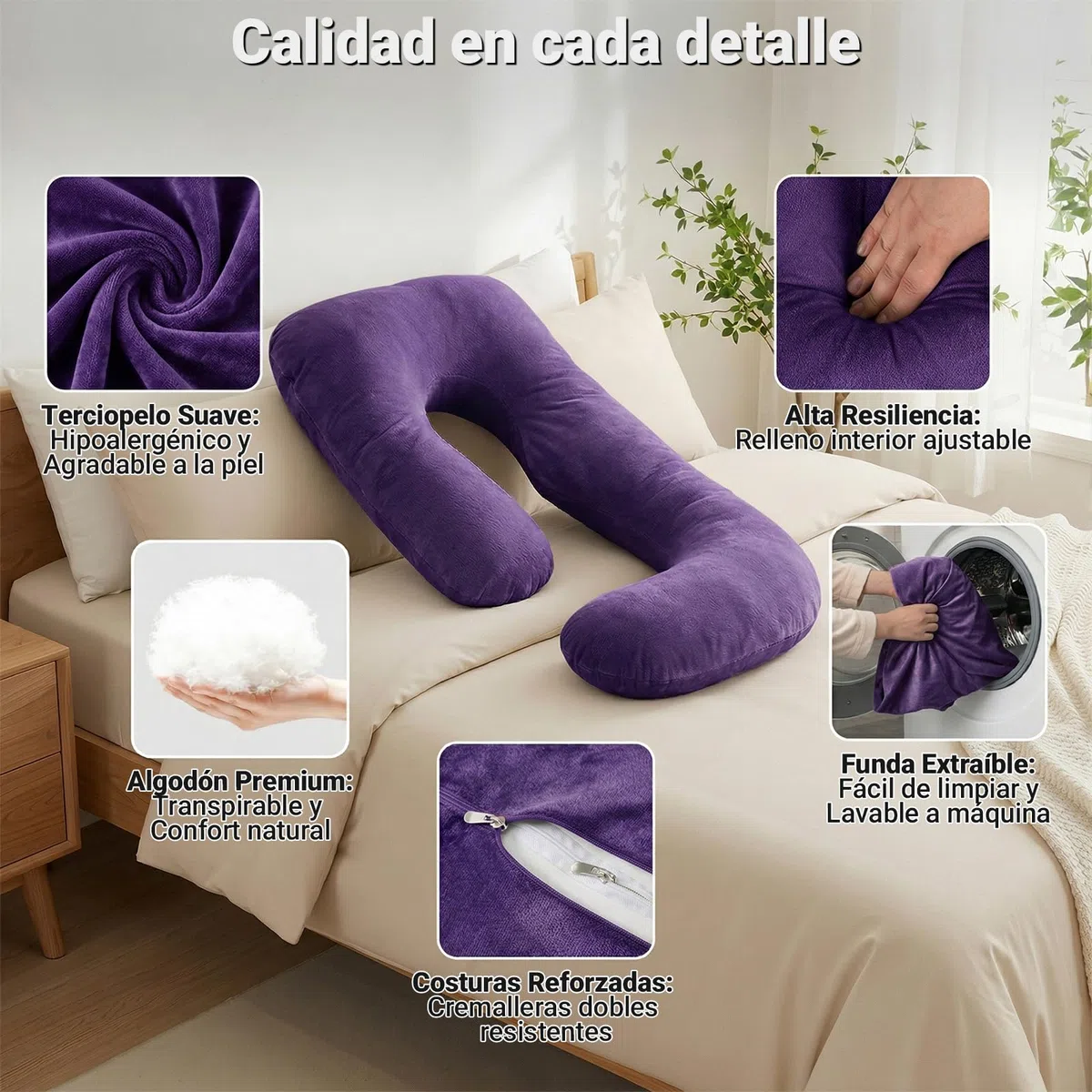COSYLAND Almohada para Embarazadas, Cojín de Embarazo en J con Soporte Integral, Funda Desmontable y Lavable, Útil para Descanso, Dormir, Lactancia y Relajar Las Piernas, 155 x 60 x 20 cm