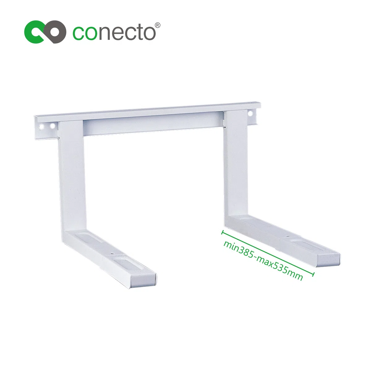 conecto Universal/Soporte para microondas para Montaje en Pared, Soportes Ajustables en Longitud (38,5-53,5 cm), Ancho de Soporte 43 cm, Capacidad de Carga máxima 35,0 kg, Blanco