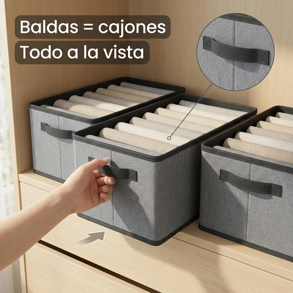 Pincho Organizador Armario, Cajas Almacenaje Ropa, Almacenamiento Hogar, Caja Almacenaje Tela con Asas Reforzadas, Organizadores de Cajones con Compartimentos - Pack 3 Plegables Gris (6)