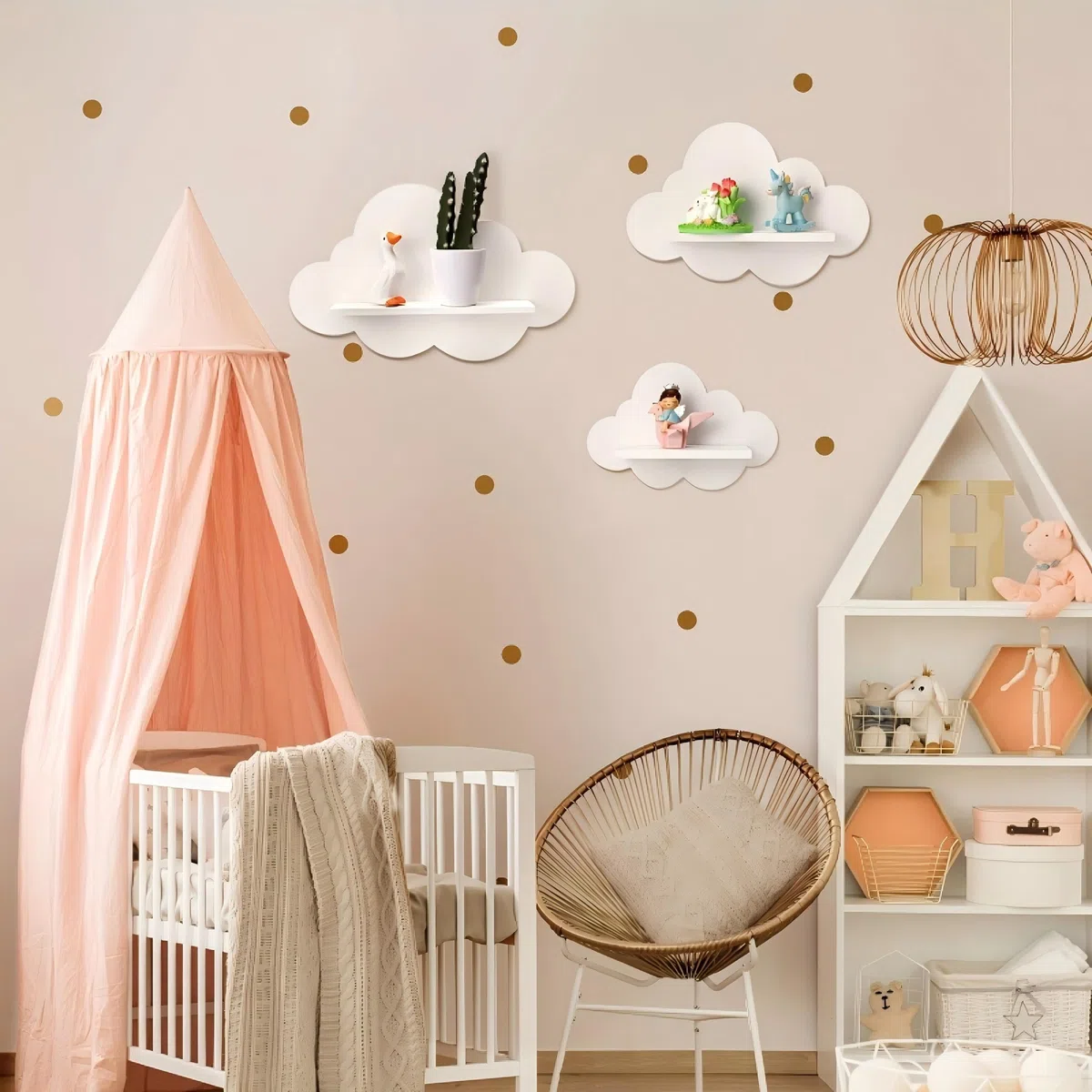 Juego de estantes flotantes blancos para decoración de cuarto de bebé, estante de pared flotante para dormitorio