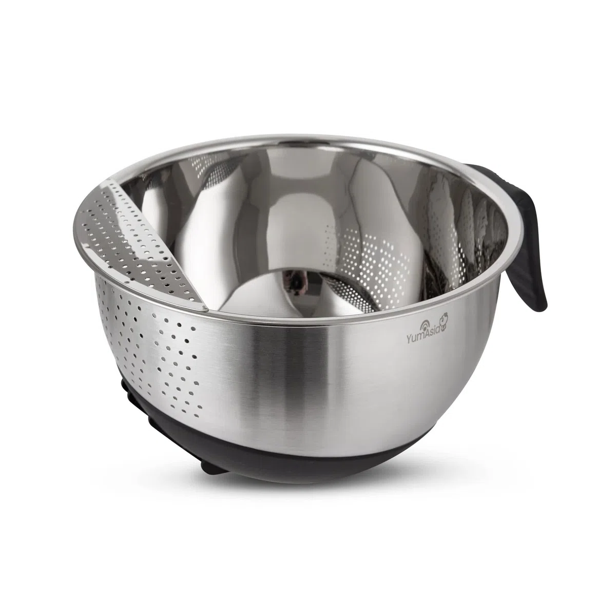 Yum Asia Cuenco para lavar arroz de acero inoxidable 304 (22 cm) con base de silicona y mango
