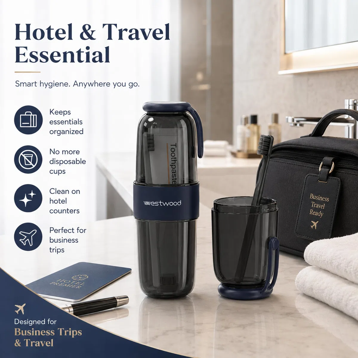 HyJeryty Estuche de plástico negro de lujo para cepillo de dientes de viaje con tapa, vaso portátil para cepillo de dientes de viaje, contenedor de almacenamiento para escuela, camping, viaje de