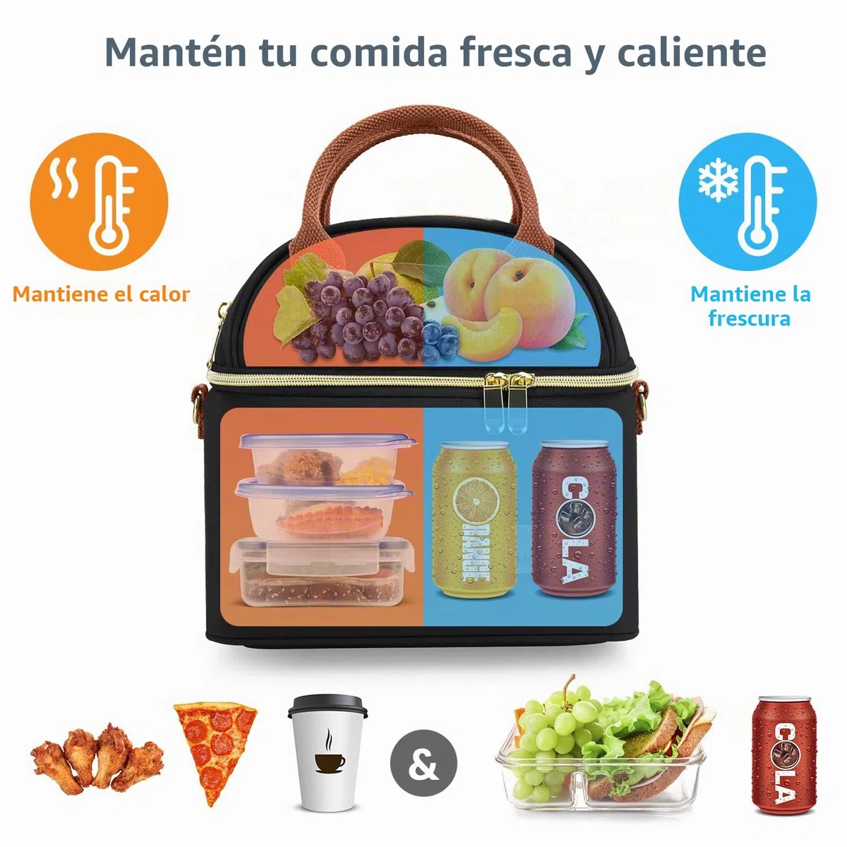 Hafmall 9L Bolsa Termica Porta Alimentos, Portatil Lunch Bag con Dos Compartimentos para Mujer, Hombres y Trabajo, Escuela (Negro)