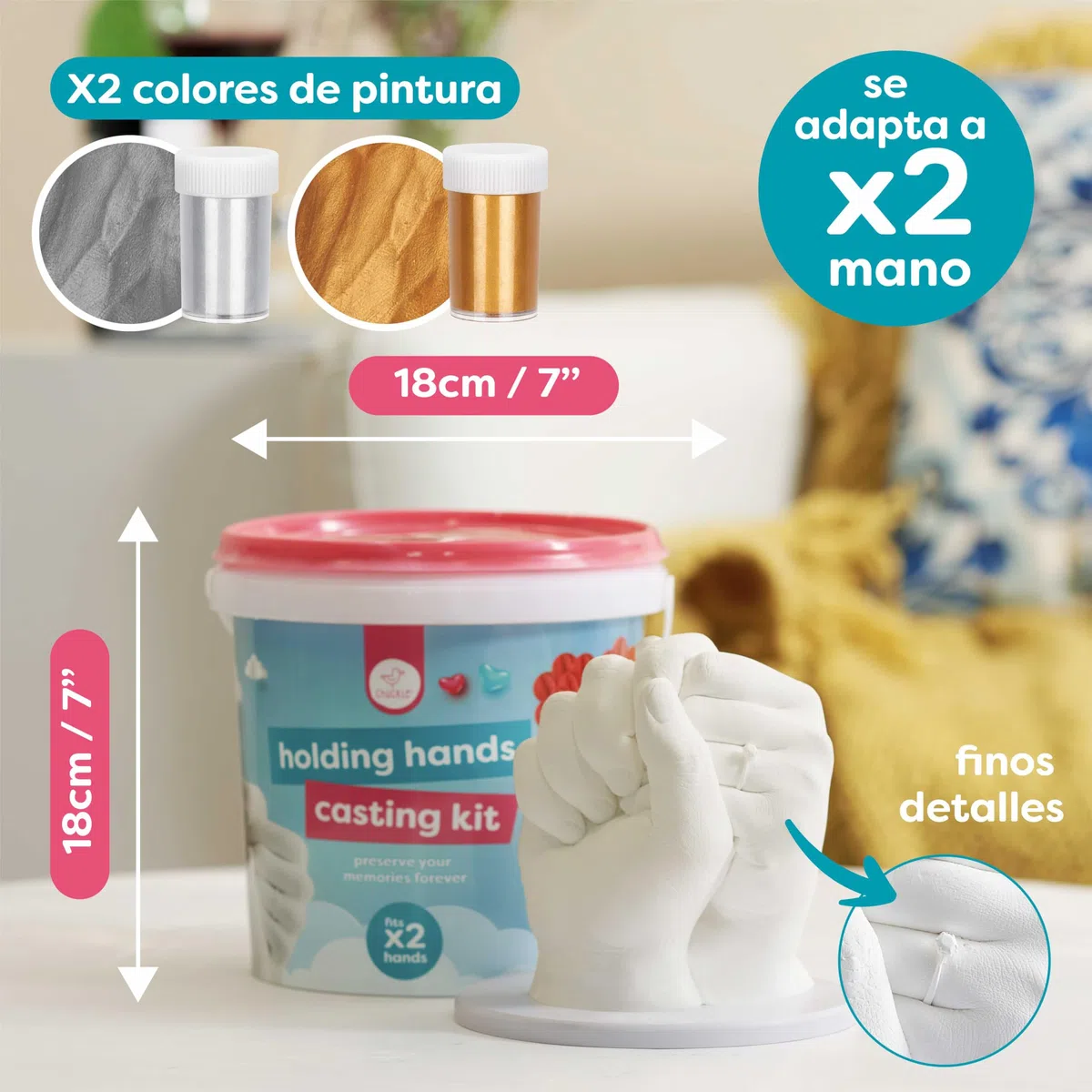chuckle Kit 3D de Molde de Manos - Set Completo de Escultura con Base, Pinturas y Yeso - Regalo Original para Parejas, Madres o Padres