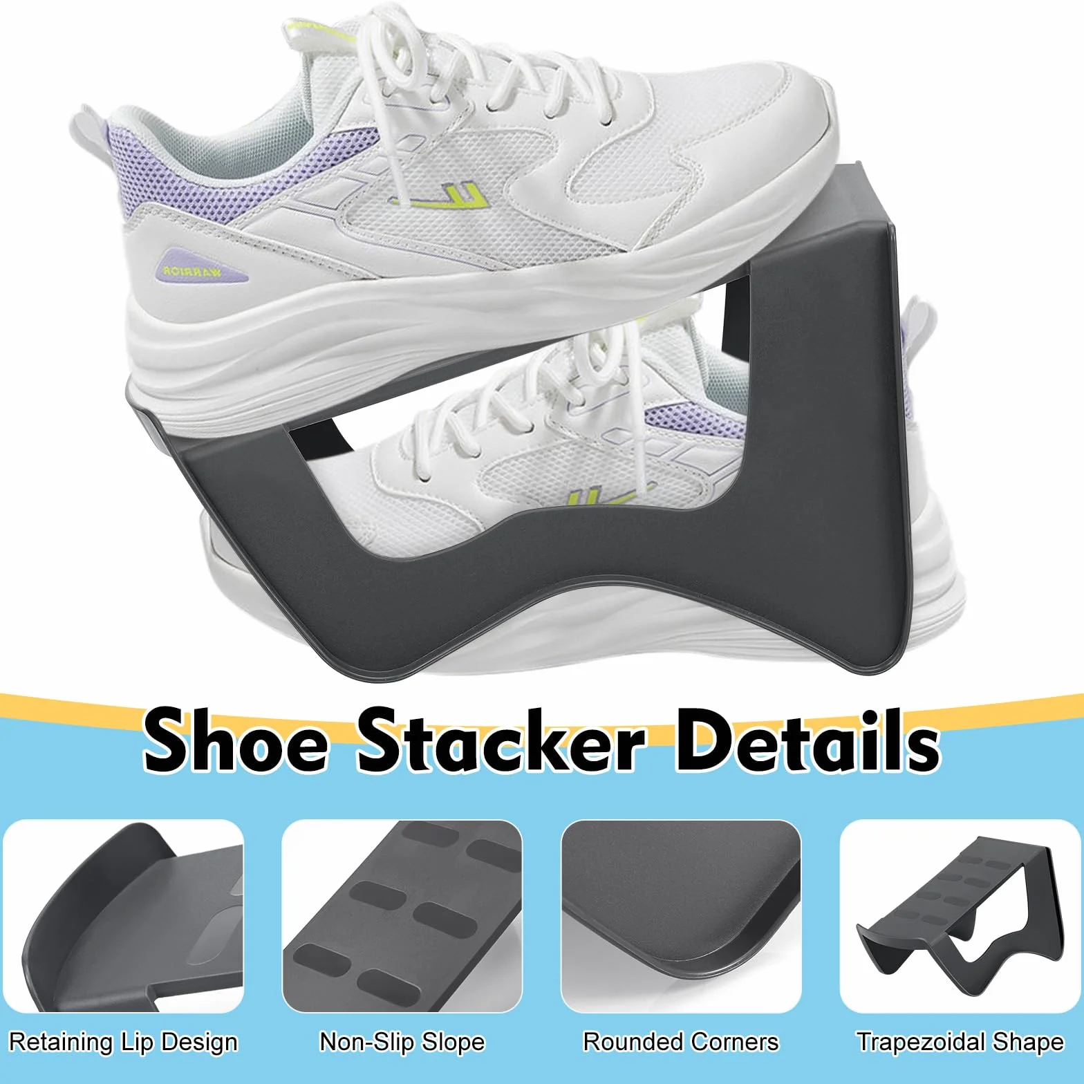10pcs Organizador Zapatos, Antideslizante Organizador de Zapatos para Armario, Guarda Zapatos Armario de Plástico PP, Ahorro de Espacio Shoe Organizer Exhibidor para Zapato Tacón Zapatillas (Gris)