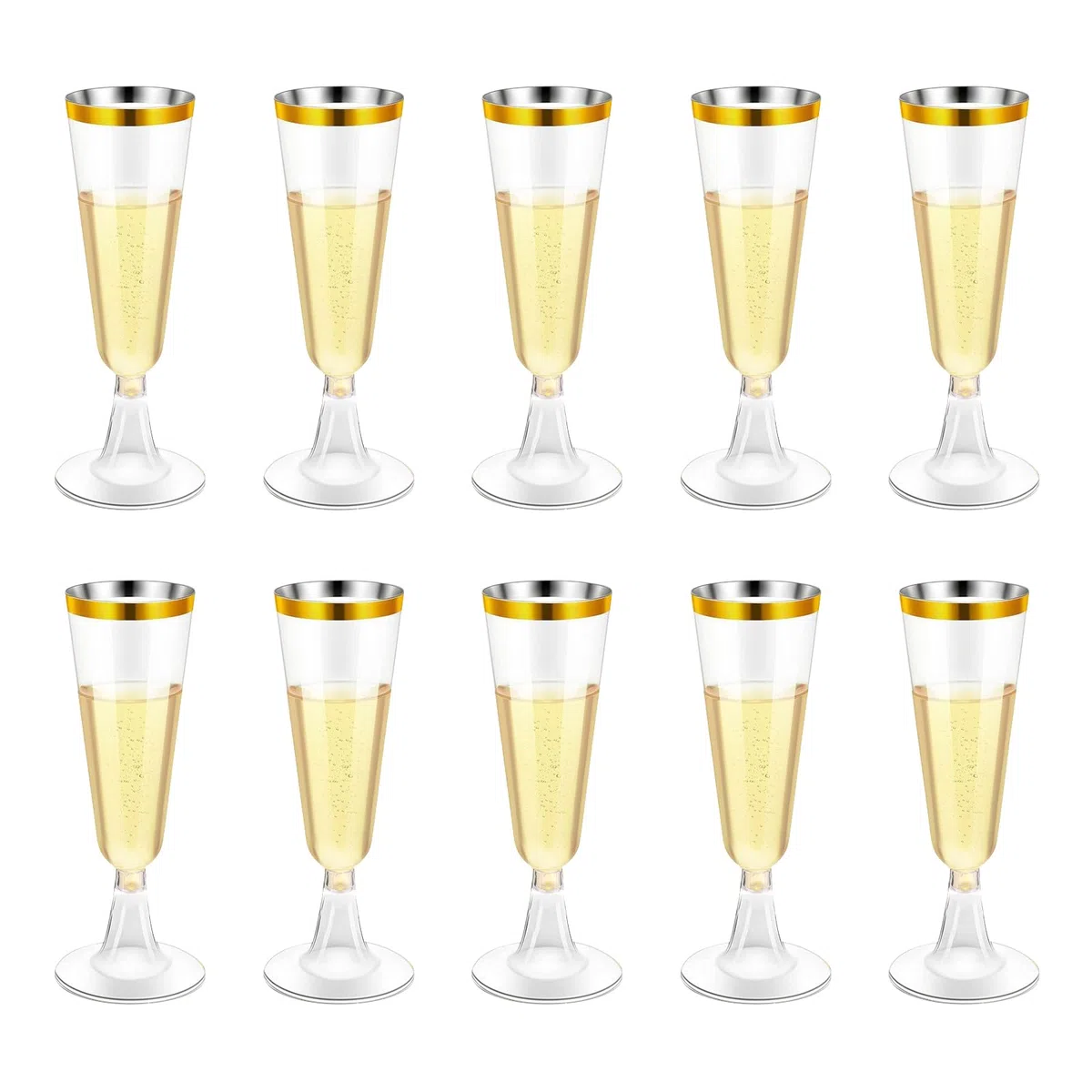 Copas de Champán de Plástico con Borde Dorado, 10 Piezas Juego de Copas de Champán de Plástico, Copas Reutilizables Copa Plastico, Copas de Cava Plastico paraBodas, Cumpleaños y Fiestas (150ml)
