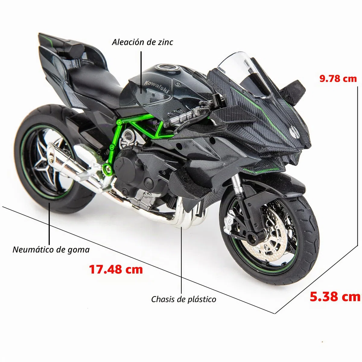 TGRCM-CZ Compatible con Modelo de Motocicleta Kawasaki Ninja H2R 1:12, Suspensión y Rodillo Libre, Coche de Juguete, Colección de Motocicleta, Regalo Negro
