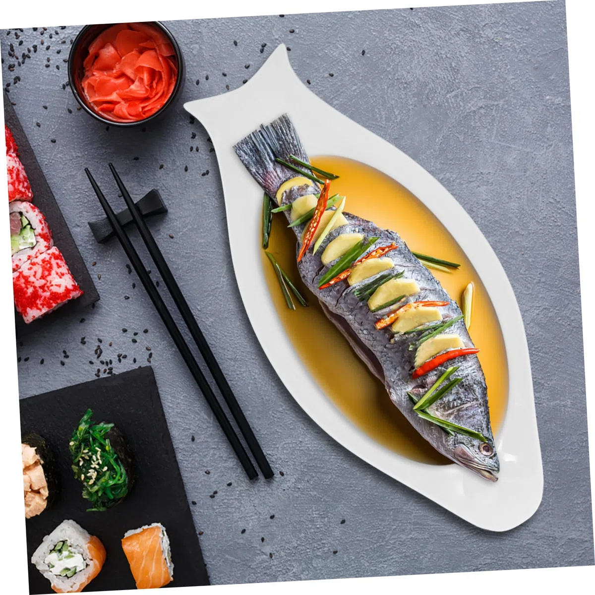 Toyvian Vajilla de Pescado Ovalada de Cerámica de 16 Pulgadas Diseño Sencillo Adecuado para Servir Aperitivos Hogar o Restaurante