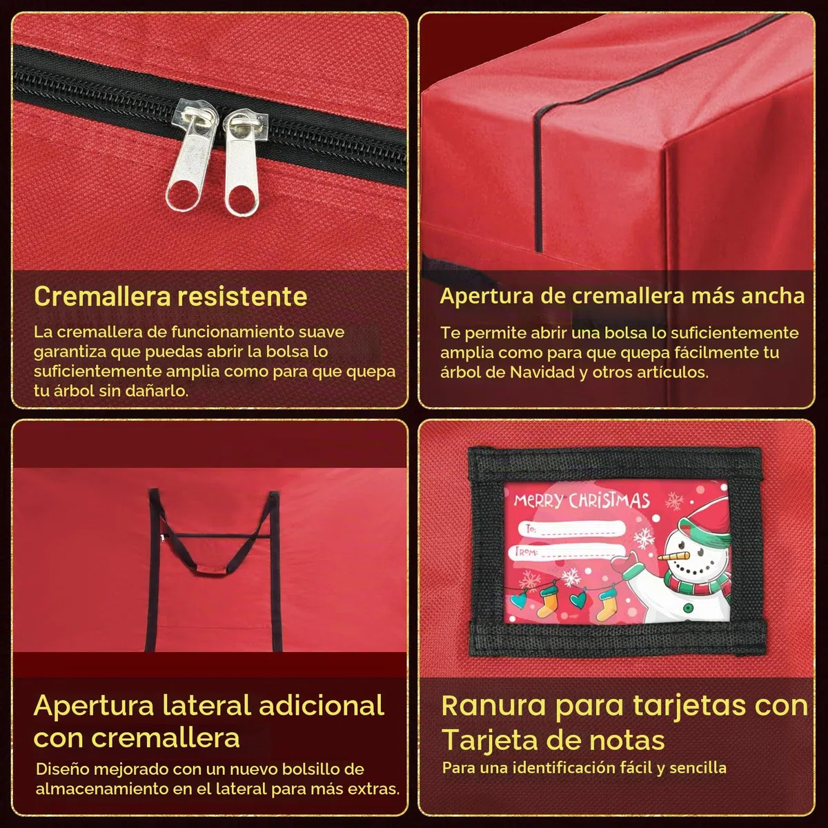 Bolsa Arbol De Navidad, Apta Para Árboles De Navidad De 2.7 M De Altura, Asas Reforzadas Y Resistentes, Contenedores Con Doble Cremallera, Resistente Tela Oxford Impermeable, Color Rojo