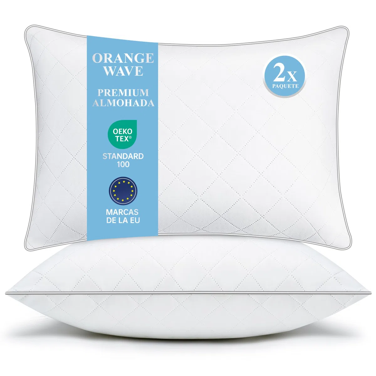 Orange Wave Almohadas 50x70 cm Pack de 2 – Microfibra hipoalergénica, Suaves y Transpirables, certificadas Oeko-Tex, Ideales para Dormir cómodamente