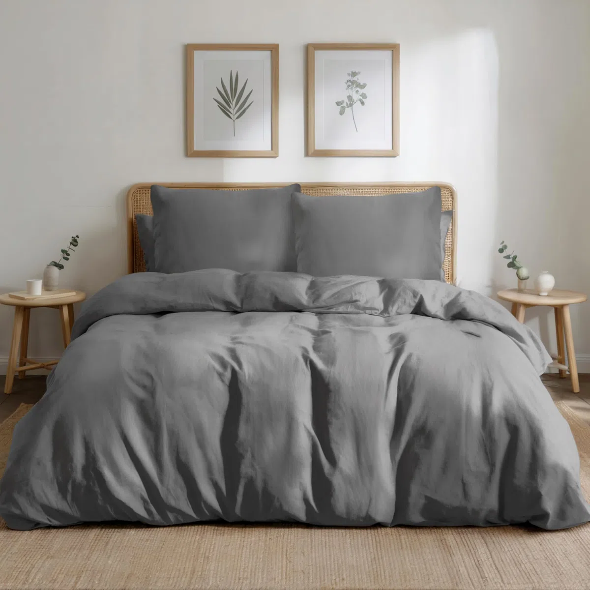 Dreamzie Funda Nordica Cama 180 de Algodon Percal – Antracita – Ropa de Cama 200x200, 1 Funda Nórdica + 2 Fundas de Almohada 80x80 – 3 Piezas