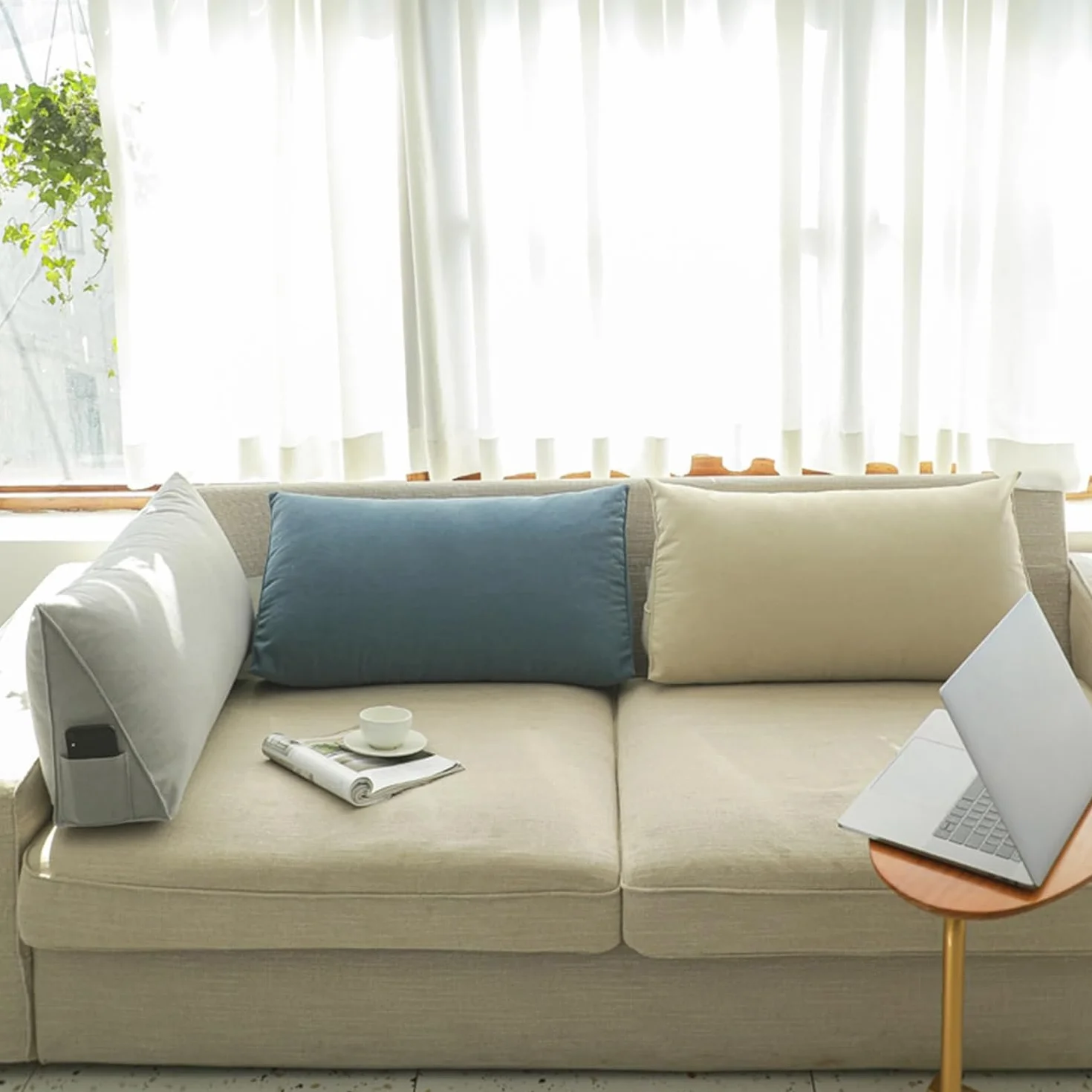 Almohada de apoyo lumbar para cama y sofá, 70 x 35 x 20 cm, cojín de lectura suave con funda lavable, reposacabezas de posición trasera, ideal para mayor comodidad y apoyo postural