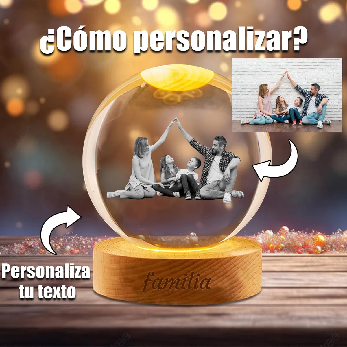 Bolas de Nieve navideñas Personalizadas con Foto, Bolas de Nieve de Cristal con Imagen grabada a láser Personalizada para Regalos Familiares de Navida (Bola de Nieve Personalizada 3)