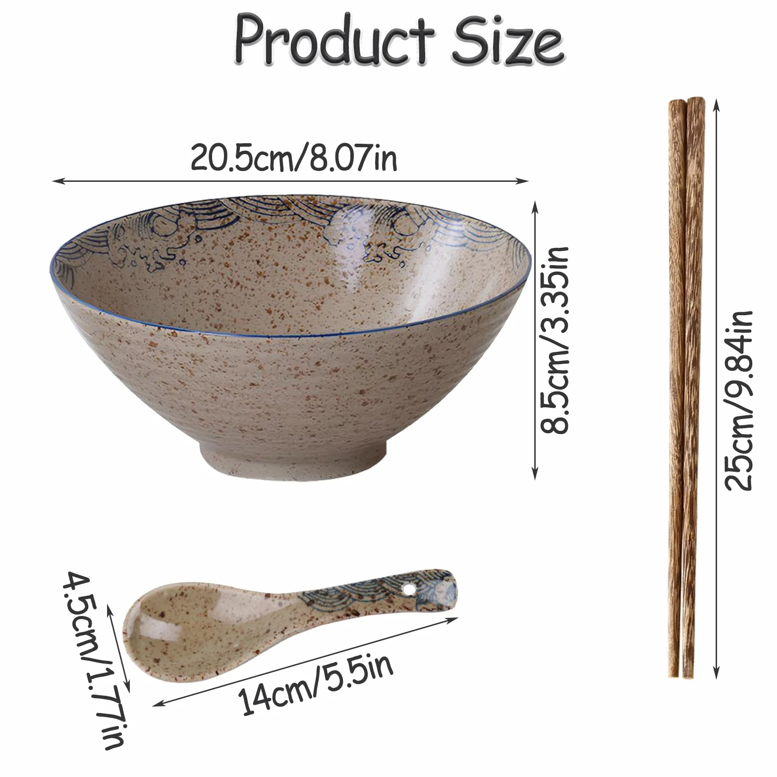 Juego de Cuencos para Ramen 1200ml, Cuenco Grande para Sopa Fideos Japonesa, Cuenco para Ramen de Cerámica, con Palillos y Cuchara, para Sopa de Ramen, Pasta, Macedonia, Arroz