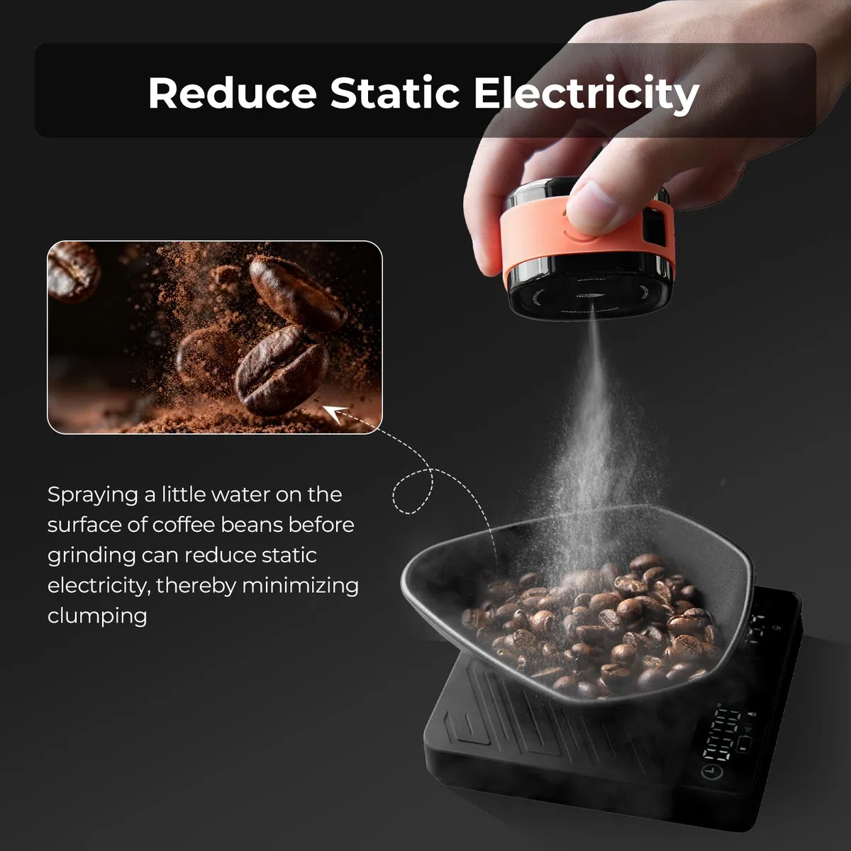 IKAPE KAPE Espresso Tamper - Botella de spray magnética recargable para granos de café, 20 ml, rociador de agua antiestático para premolienda, base magnética segura para máquinas de espresso y