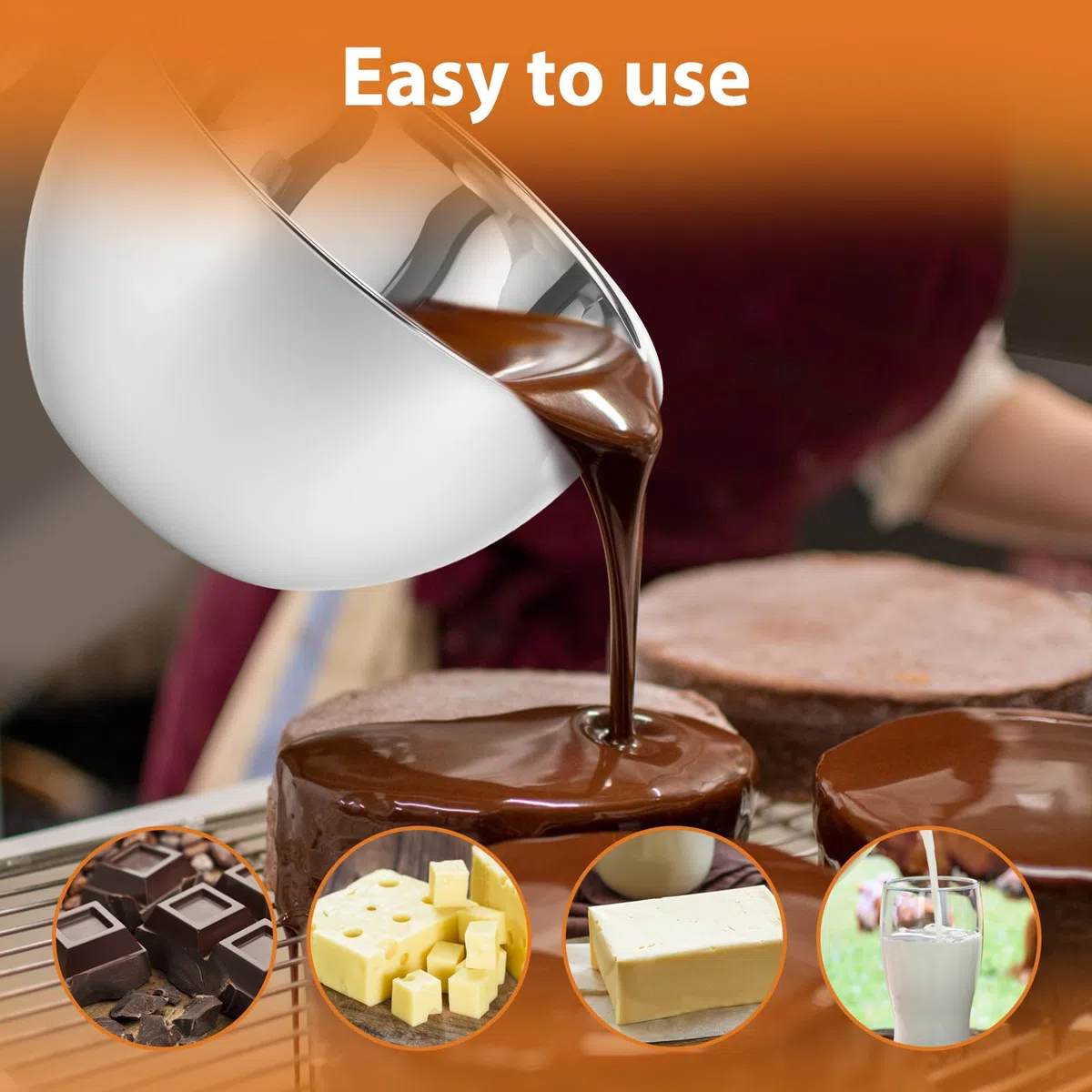 Cacerola de acero inoxidable para baño de agua, cuenco de 2,5 L para baño de agua y olla de fusión de 1,8 l con mango, cuenco de acero inoxidable 304, para chocolate, crema, mantequilla, cera de velas