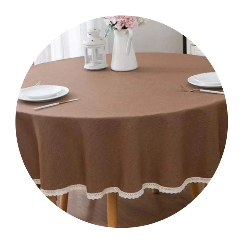 Mantel Antimanchas Rectangular Algodón y Lino Transpirable Manteles para Mesas de Tela Lavable Círculo de Café Gris Diámetro 200cm